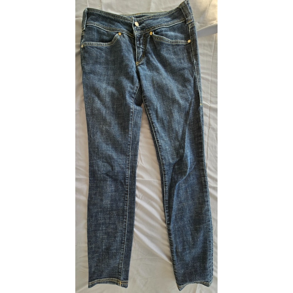 Bebe Skinny Jeans Lowrise Dark Wash Women Sz 28 Y2K College Whimsy Grunge Festiv